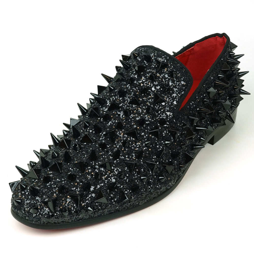 FI-7517 Black Glitter Black Spikes Slip on Loafer Fiesso by Aurelio Garcia