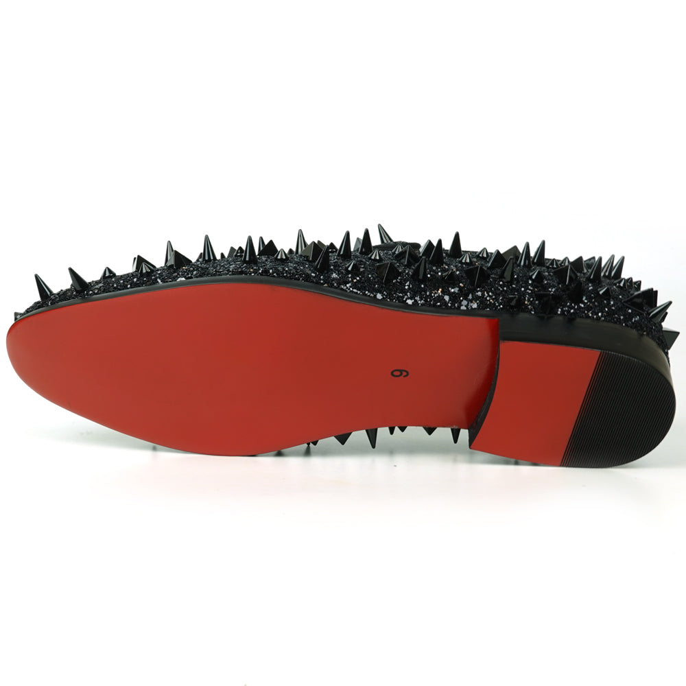 FI-7517 Black Glitter Black Spikes Slip on Loafer Fiesso by Aurelio Garcia