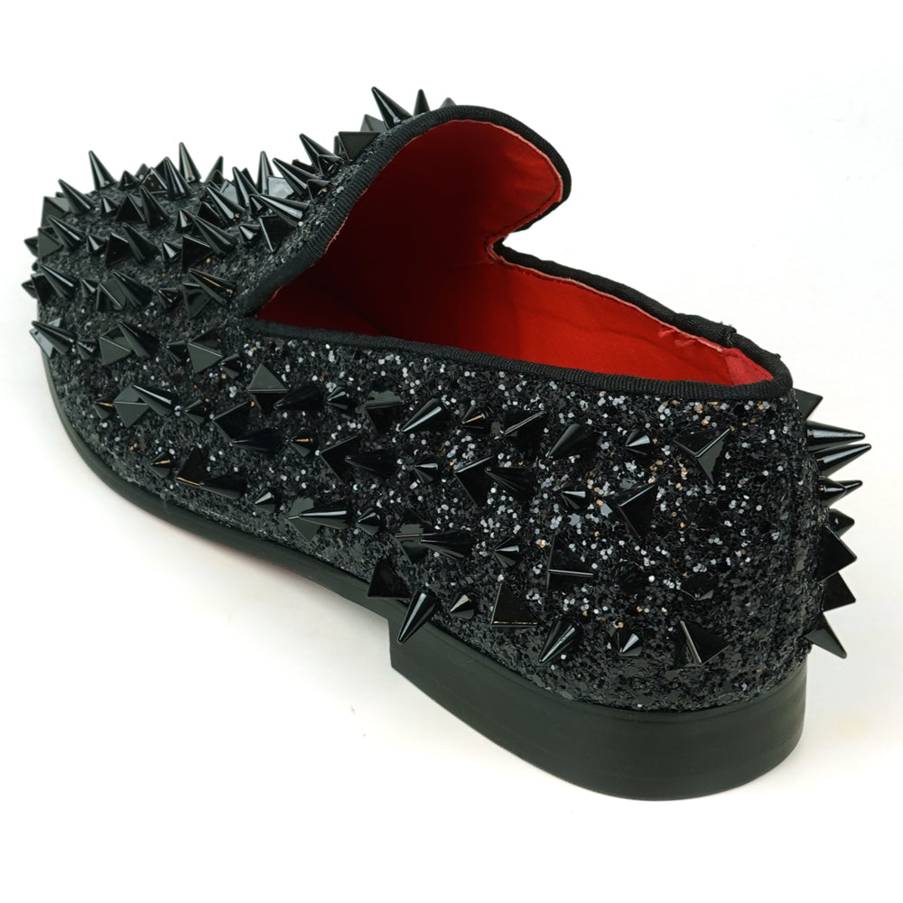 FI-7517 Black Glitter Black Spikes Slip on Loafer Fiesso by Aurelio Garcia