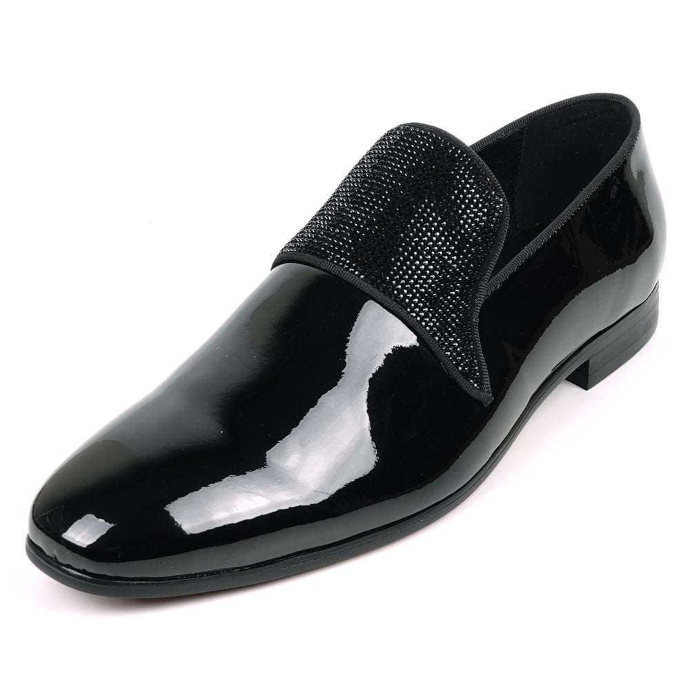FI-7549 Black Patent Black Rhinestones Slip on Loafer Fiesso by Aurelio Garcia
