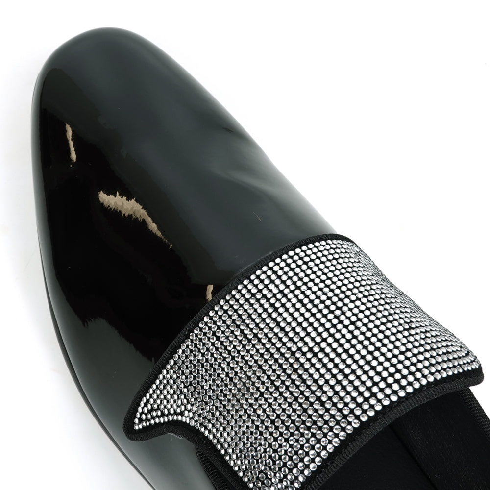 FI-7549 Black Patent Rhinestones Slip on Loafer Fiesso by Aurelio Garcia