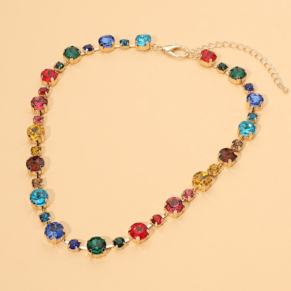 Alternating Round Stone Link Statement Necklace