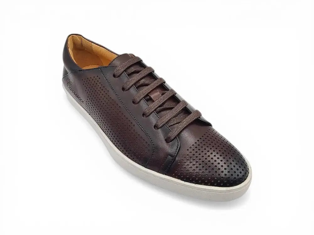 Carrucci Shoes Fashion Lace Up Perforated Calfskin Sneaker Leather Patina back view