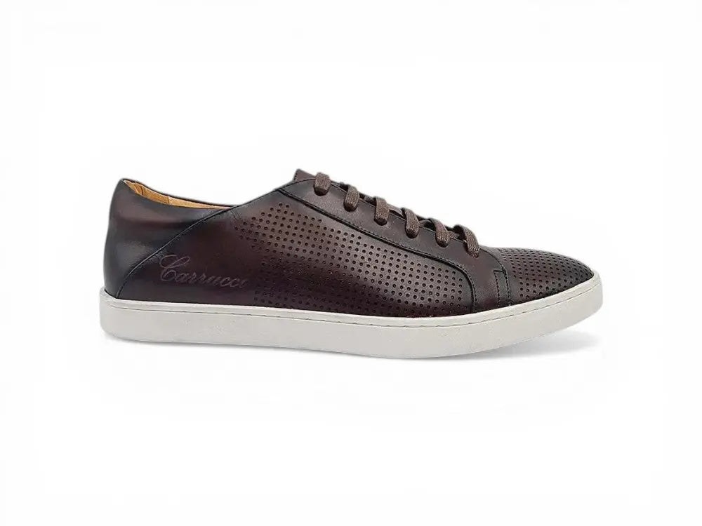 Carrucci Shoes Fashion Lace Up Perforated Calfskin Sneaker Leather Patina view 12
