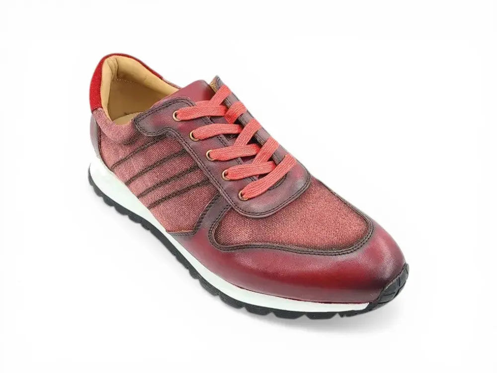 Carrucci Shoes Fashion Sneaker Calfskin Leather And Canvas Inlay Design side view
