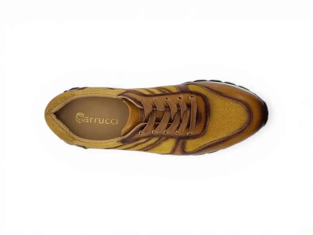 Carrucci Shoes Fashion Sneaker Calfskin Leather And Canvas Inlay Design view 8