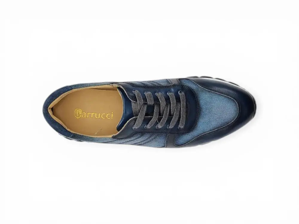 Carrucci Shoes Fashion Sneaker Calfskin Leather And Canvas Inlay Design view 12