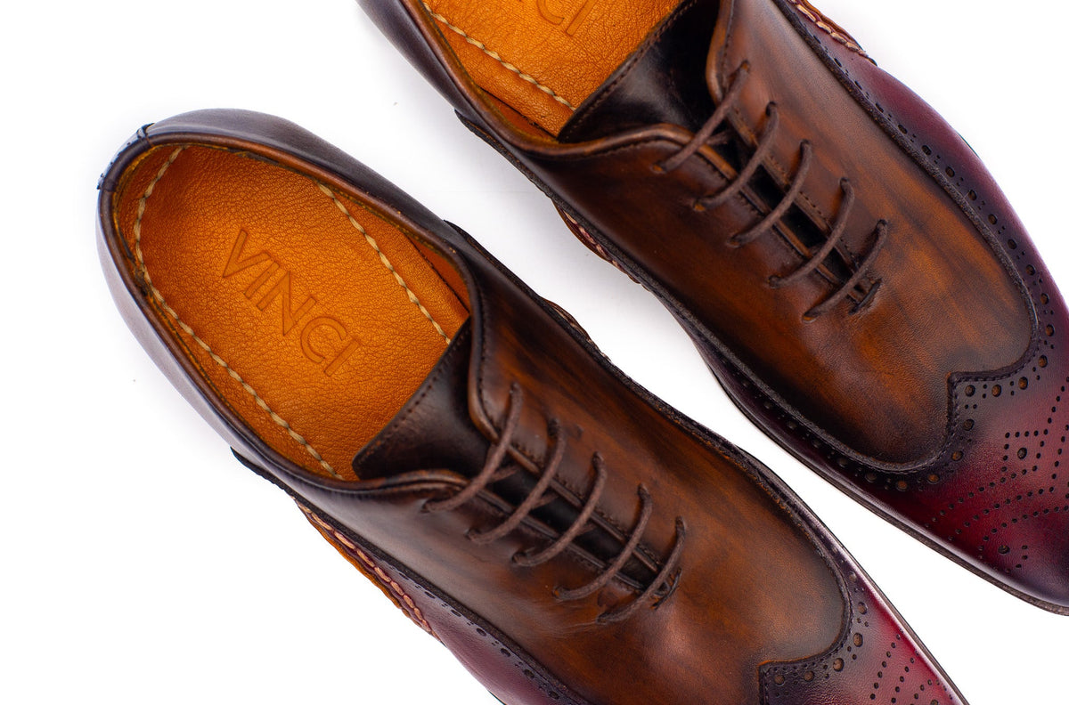 Vinci Leather The Royal Hand Craft Burgundy Wingtip Oxford Men Shoe – product view 11