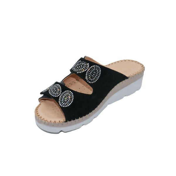 Glitz Gem-Studded Leather Sandal