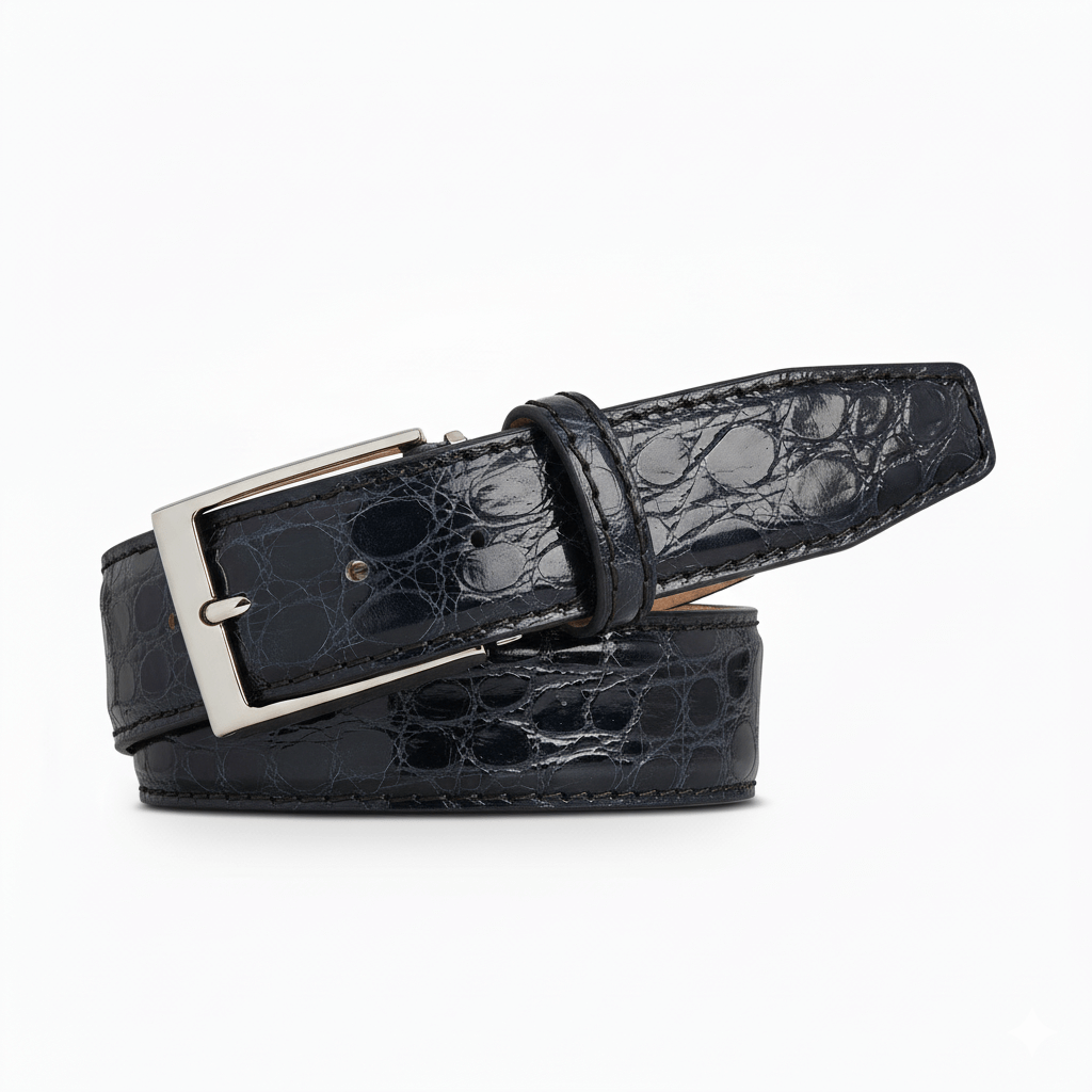 Dark Gray Caiman Crocodile Leather Belt