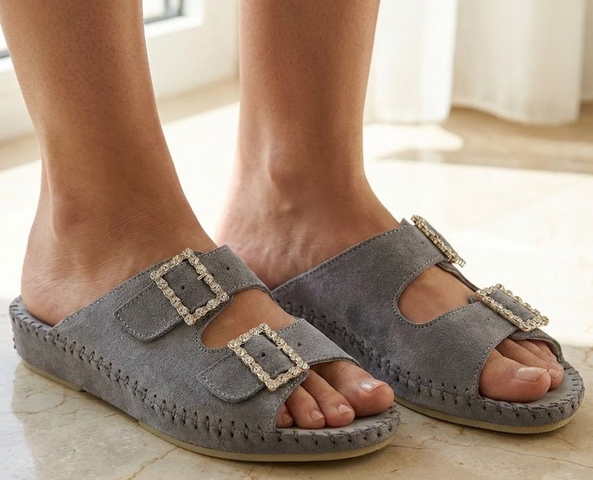 Jen Rhinestone Leather Slide