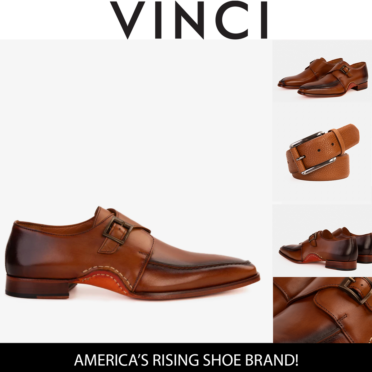 Vinci Leather The Hagrid Tan Leather Single Monk Strap Handmade Men Shoe – product view 8