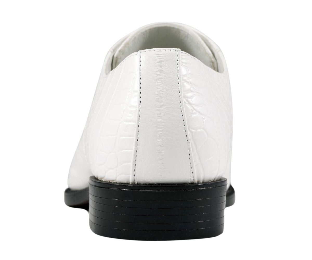 Amali Harvey Men’s White Croc-Embossed Leather Oxford Shoes