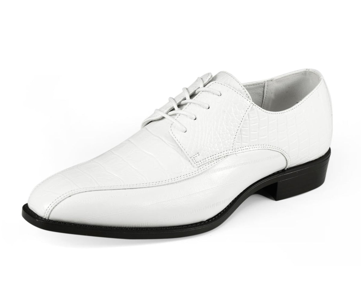 Amali Harvey Men’s White Croc-Embossed Leather Oxford Shoes