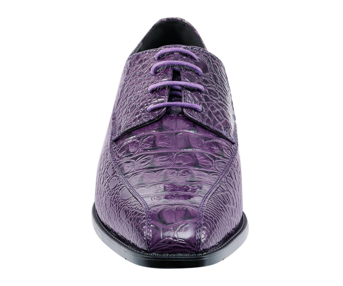 Amali Harvey Croc Embossed Men's Deep Purple Animal Print Leather Exotic Oxford Shoes