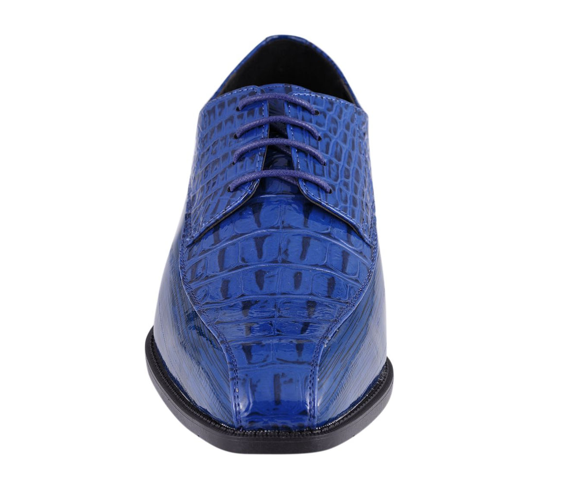 Amali Harvey Croc Embossed Men's Royal Blue Animal Print Leather Exotic Oxford Shoes