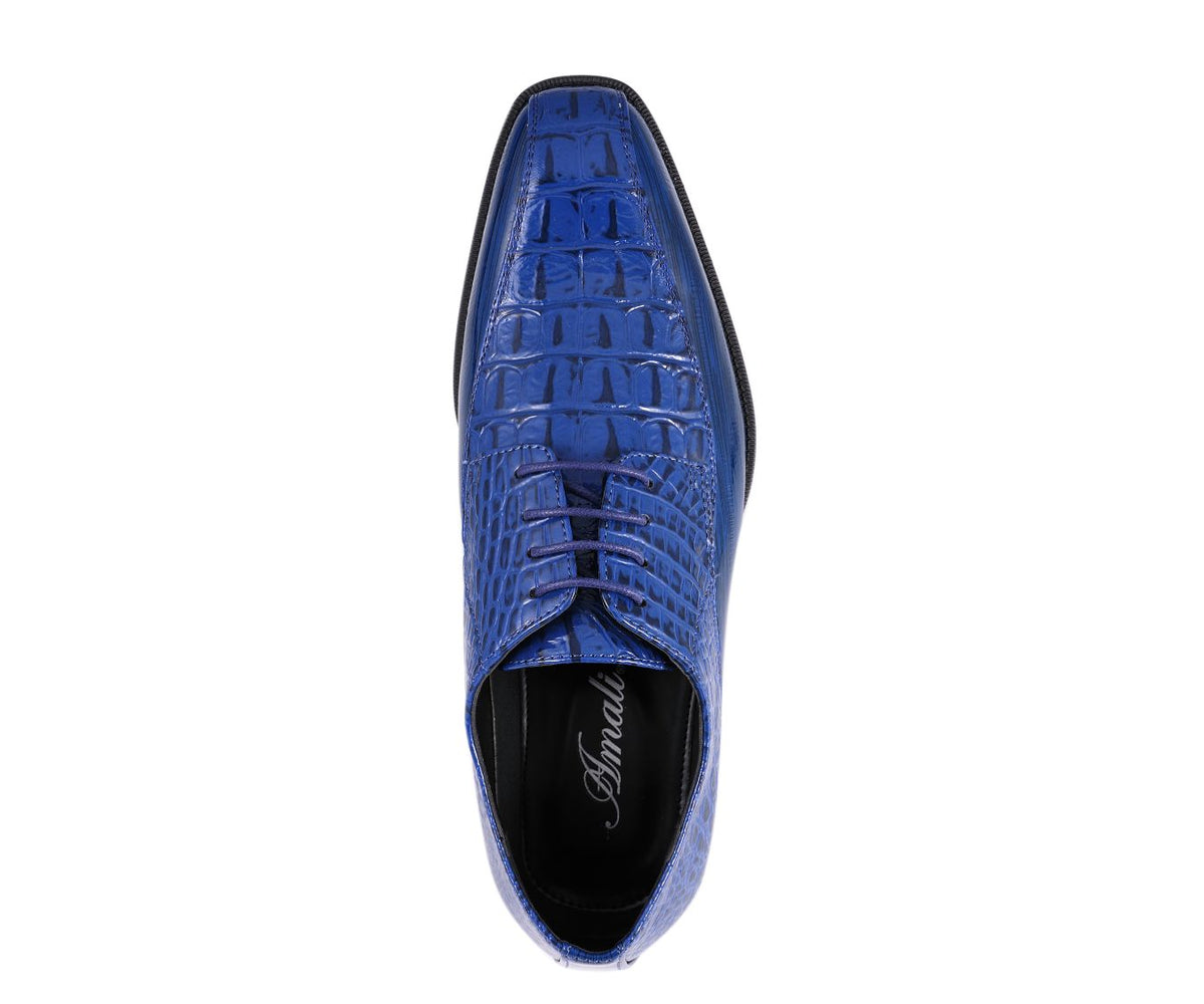 Amali Harvey Croc Embossed Men's Royal Blue Animal Print Leather Exotic Oxford Shoes