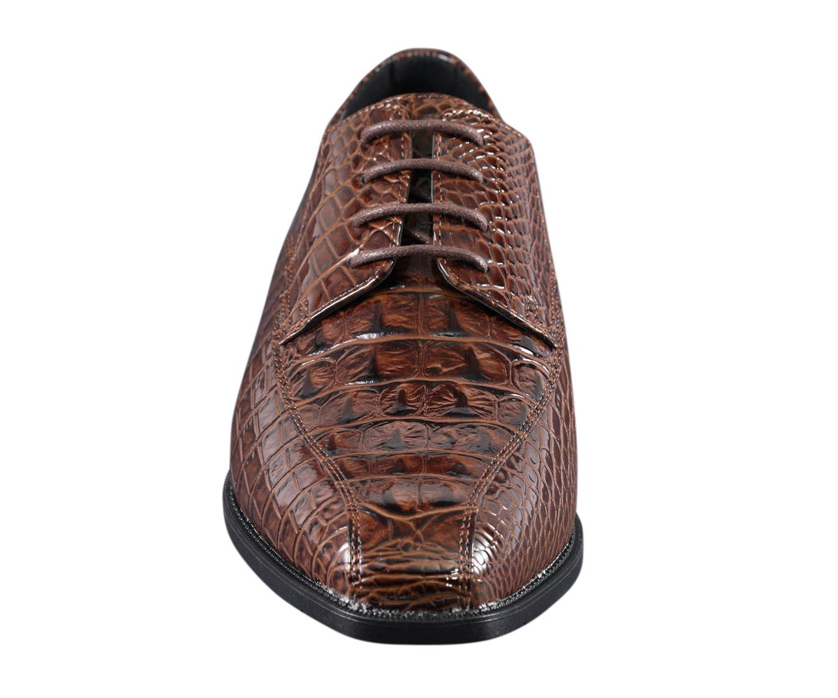 Amali Harvey Croc Embossed Men's Brown Animal Print Leather Exotic Oxford Shoes