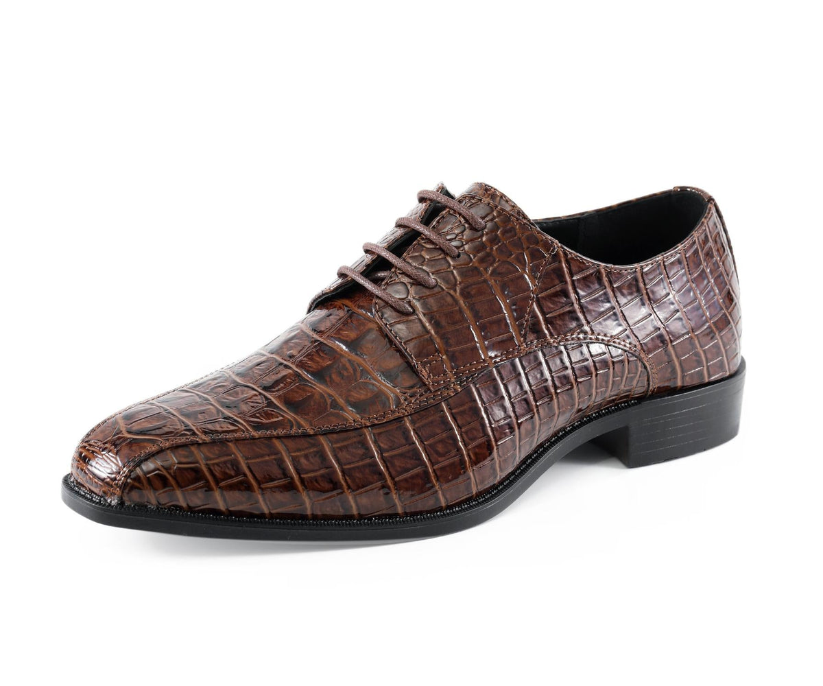 Amali Harvey Croc Embossed Men's Brown Animal Print Leather Exotic Oxford Shoes
