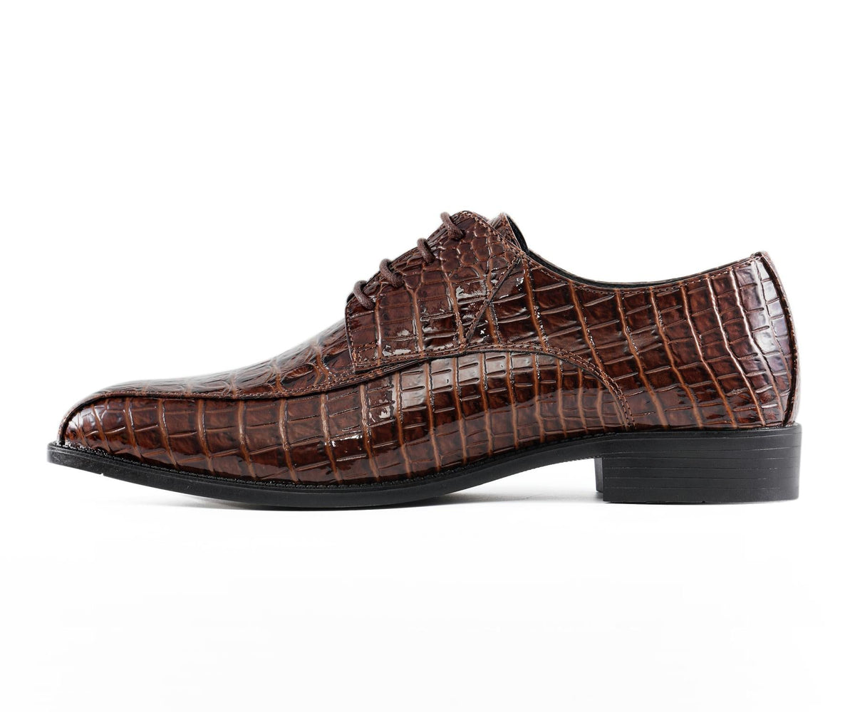 Amali Harvey Croc Embossed Men's Brown Animal Print Leather Exotic Oxford Shoes