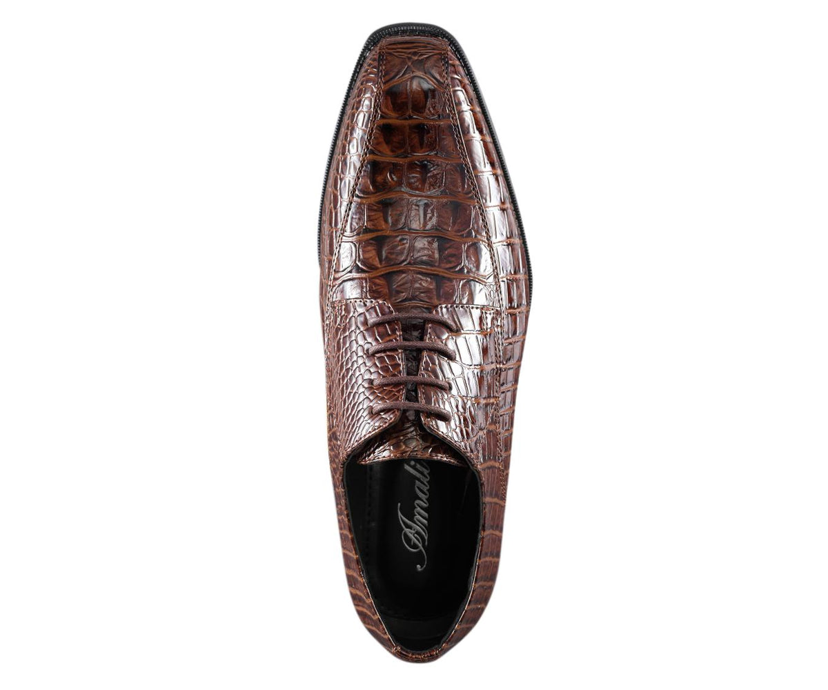Amali Harvey Croc Embossed Men's Brown Animal Print Leather Exotic Oxford Shoes