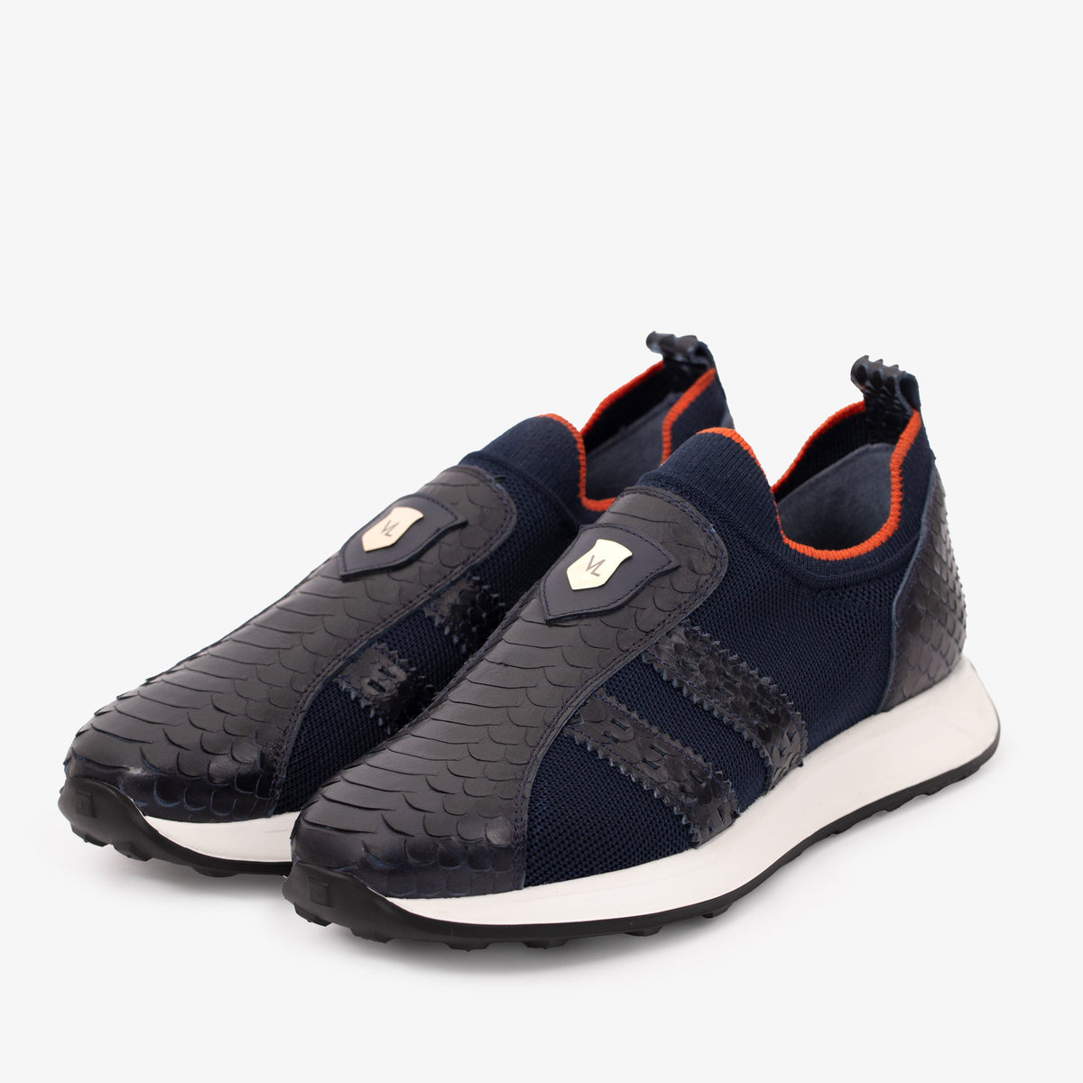 Vinci Leather The Aslan Navy Knitted & Leather Men Sneaker – product view 2