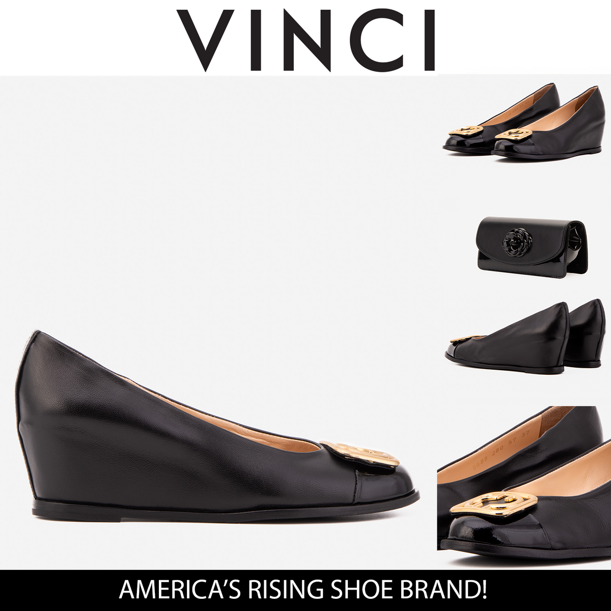 Vinci Leather The Selene Black Leather Wedge Heel Women Shoe – product view 6