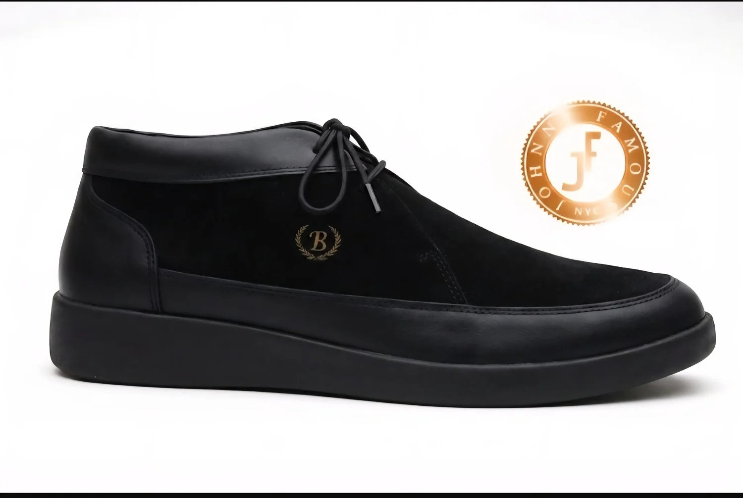 Johnny Famous Bally Style Central Park Men’s Black Leather and Suede High Tops