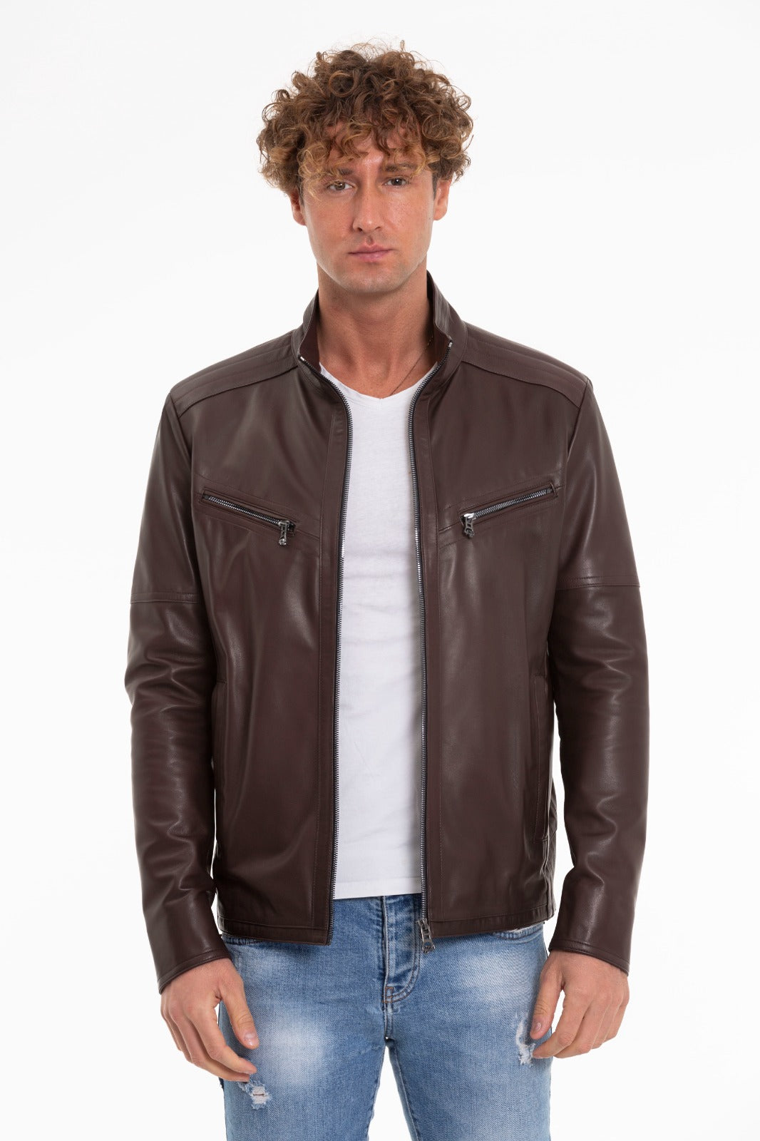 Vinci Leather The Alamo Brown Leather Men Jacket – product view 3