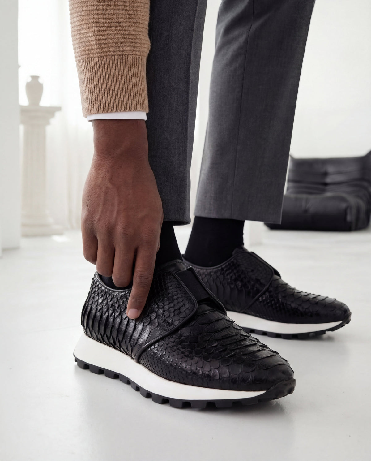 The Obsidian Black Python Leather Men Sneaker
