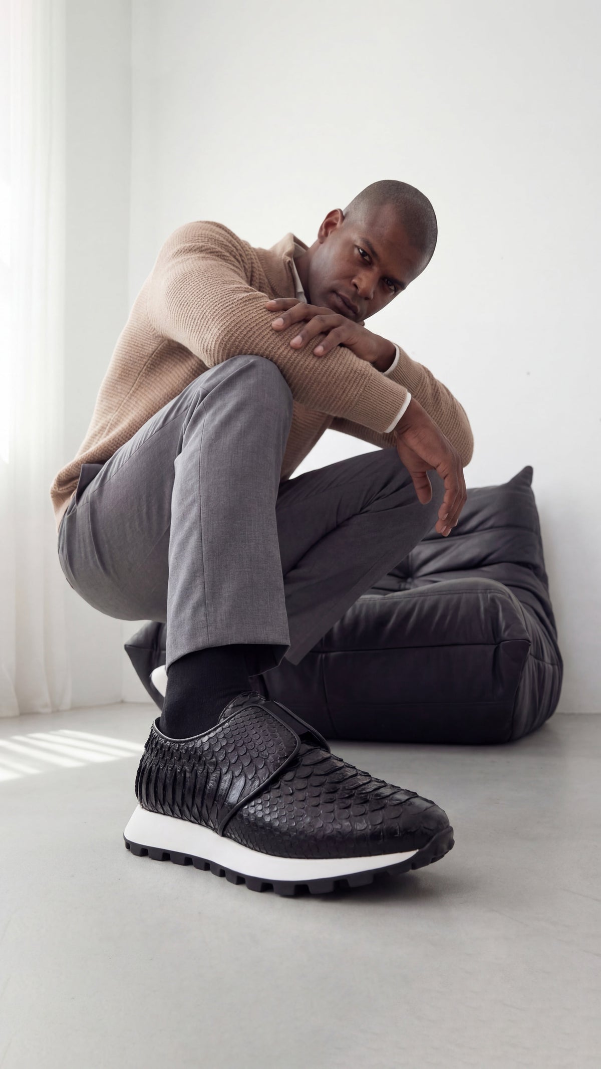 The Obsidian Black Python Leather Men Sneaker