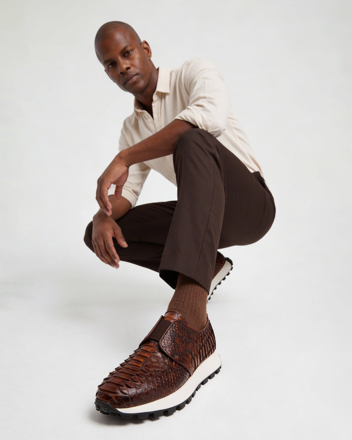 The Obsidian Tan Python Leather Men Sneaker