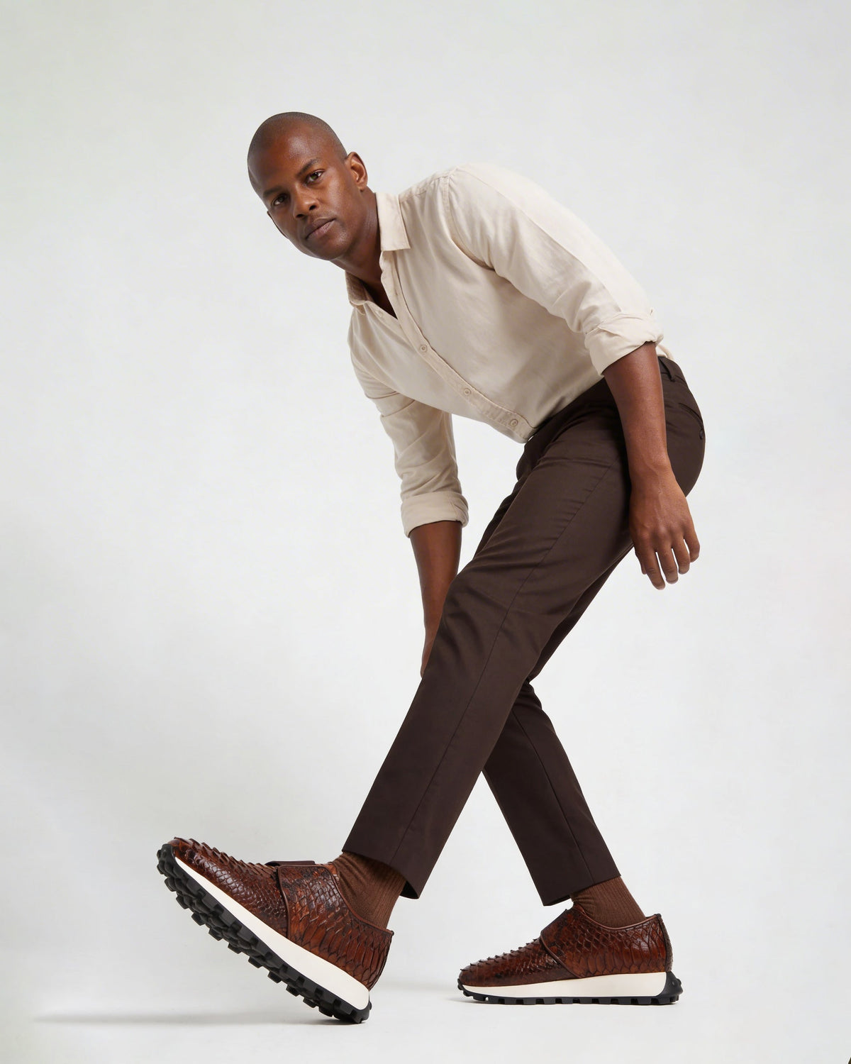 The Obsidian Tan Python Leather Men Sneaker