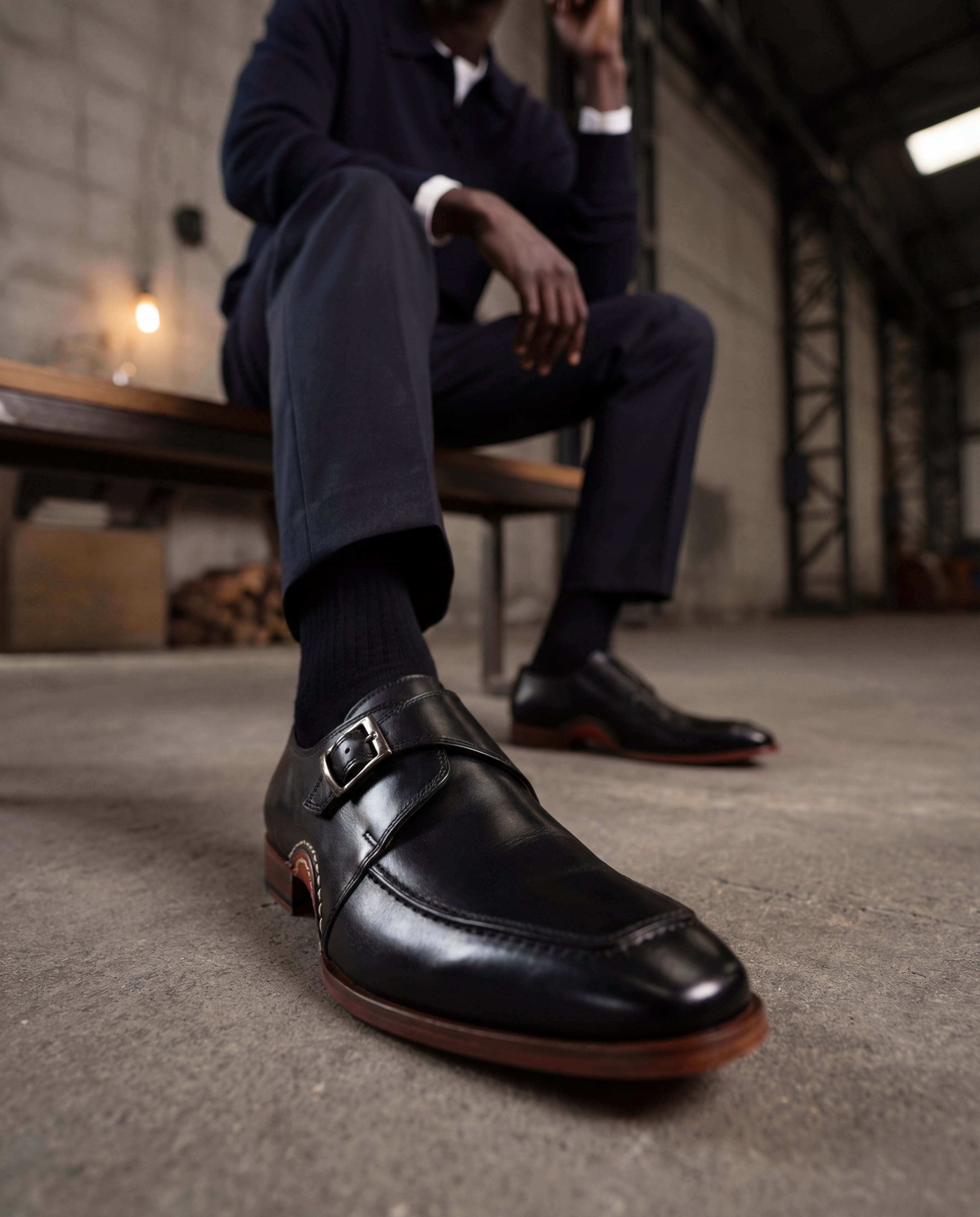 The Hagrid Black Single Monk Strap Handmade Men Shoe