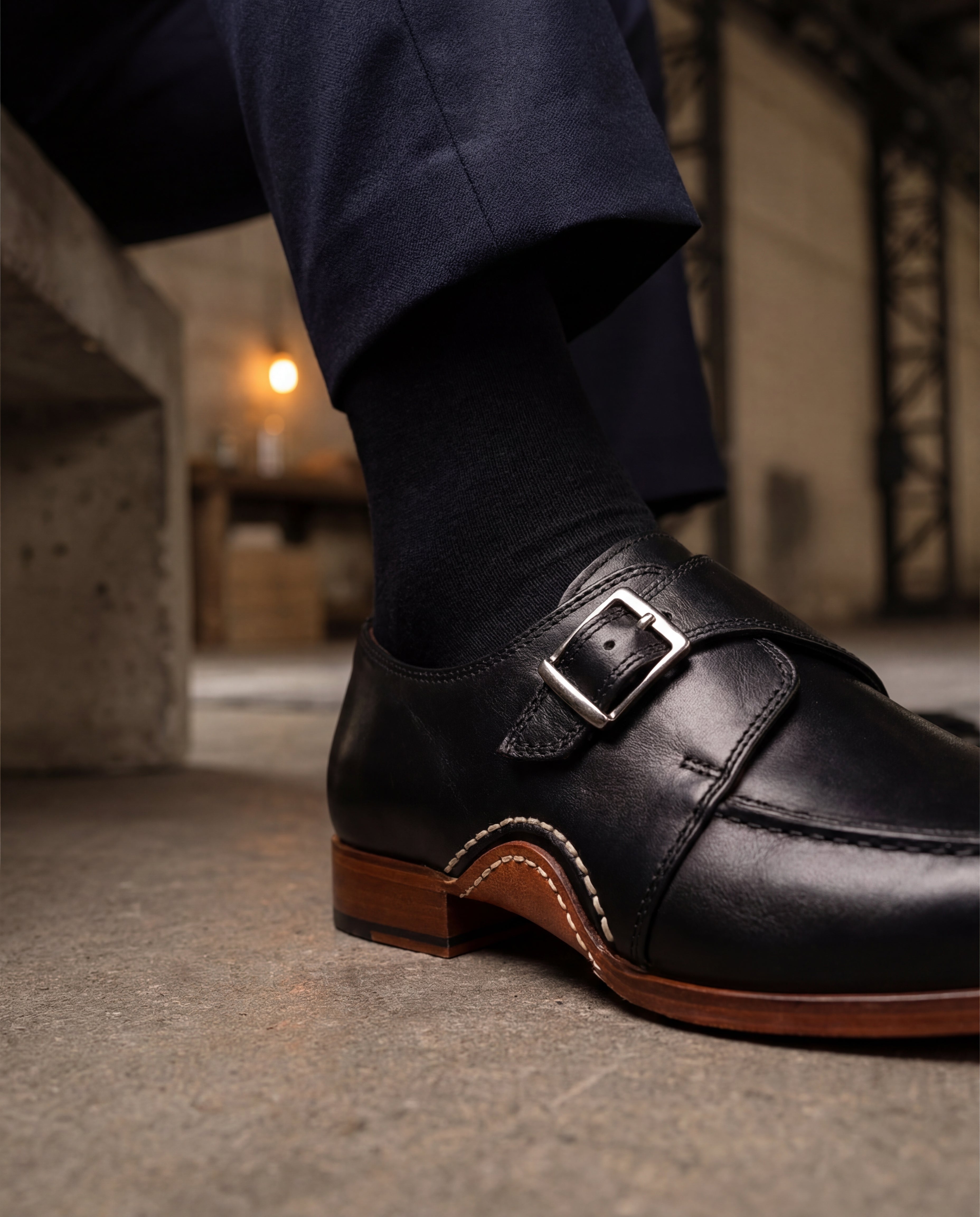 The Hagrid Black Single Monk Strap Handmade Men Shoe