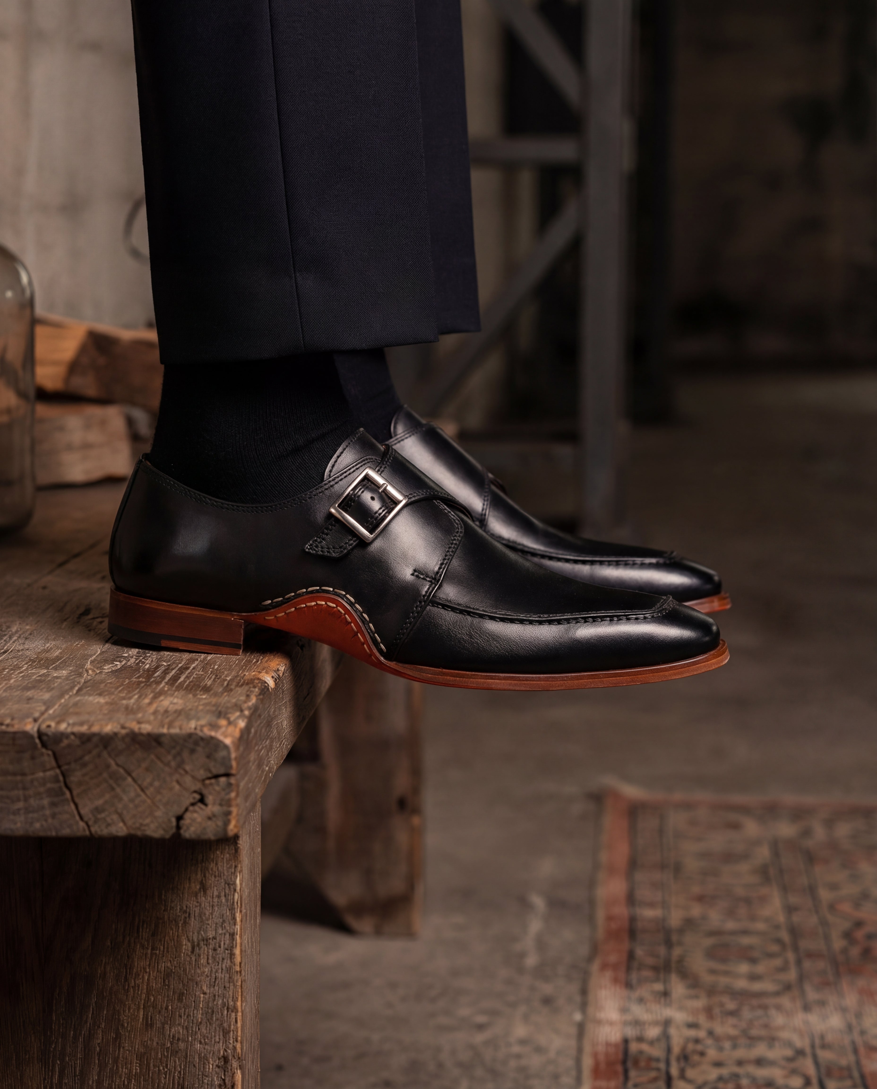 The Hagrid Black Single Monk Strap Handmade Men Shoe