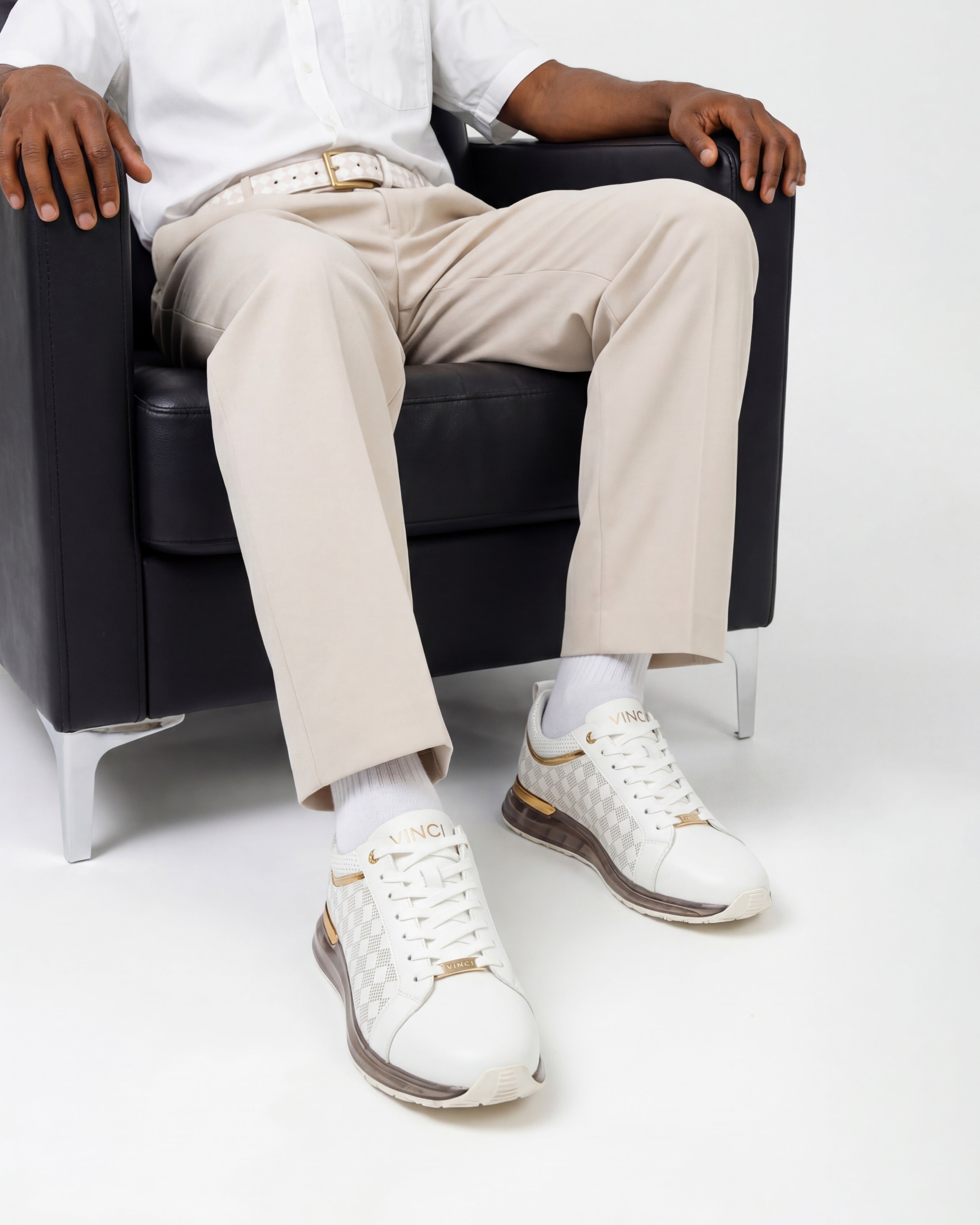 The Cenova White & Gold Leather Men Sneaker