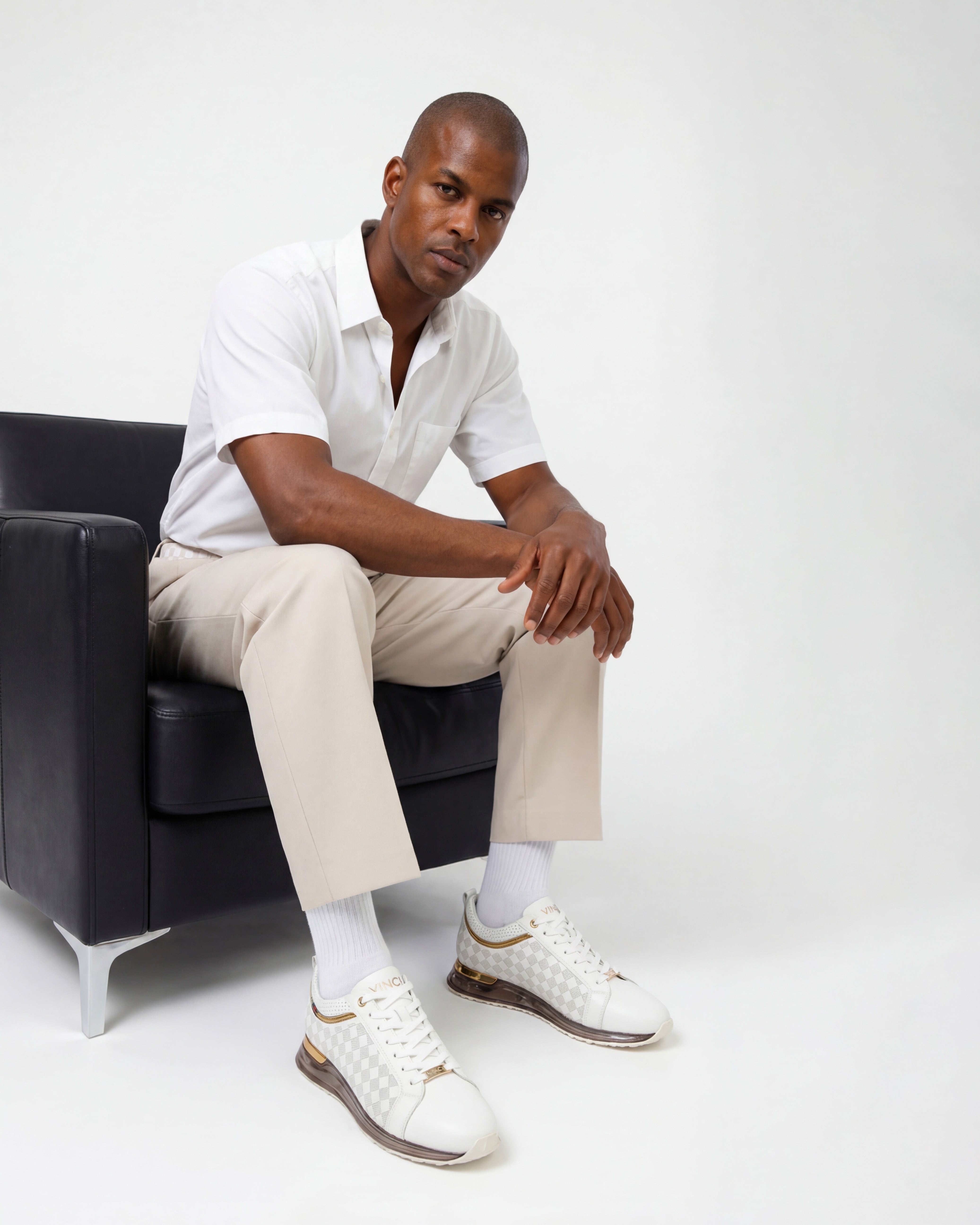 The Cenova White & Gold Leather Men Sneaker