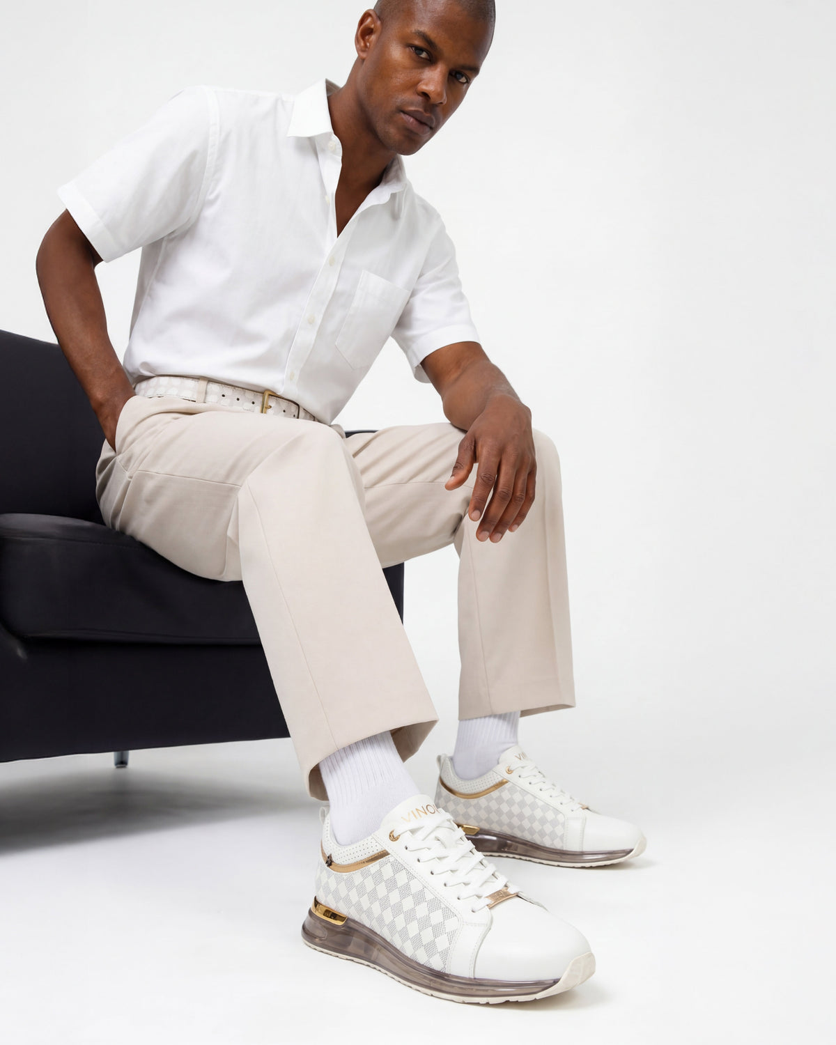Vinci Leather The Cenova White & Gold Leather Men Sneaker – product view 19