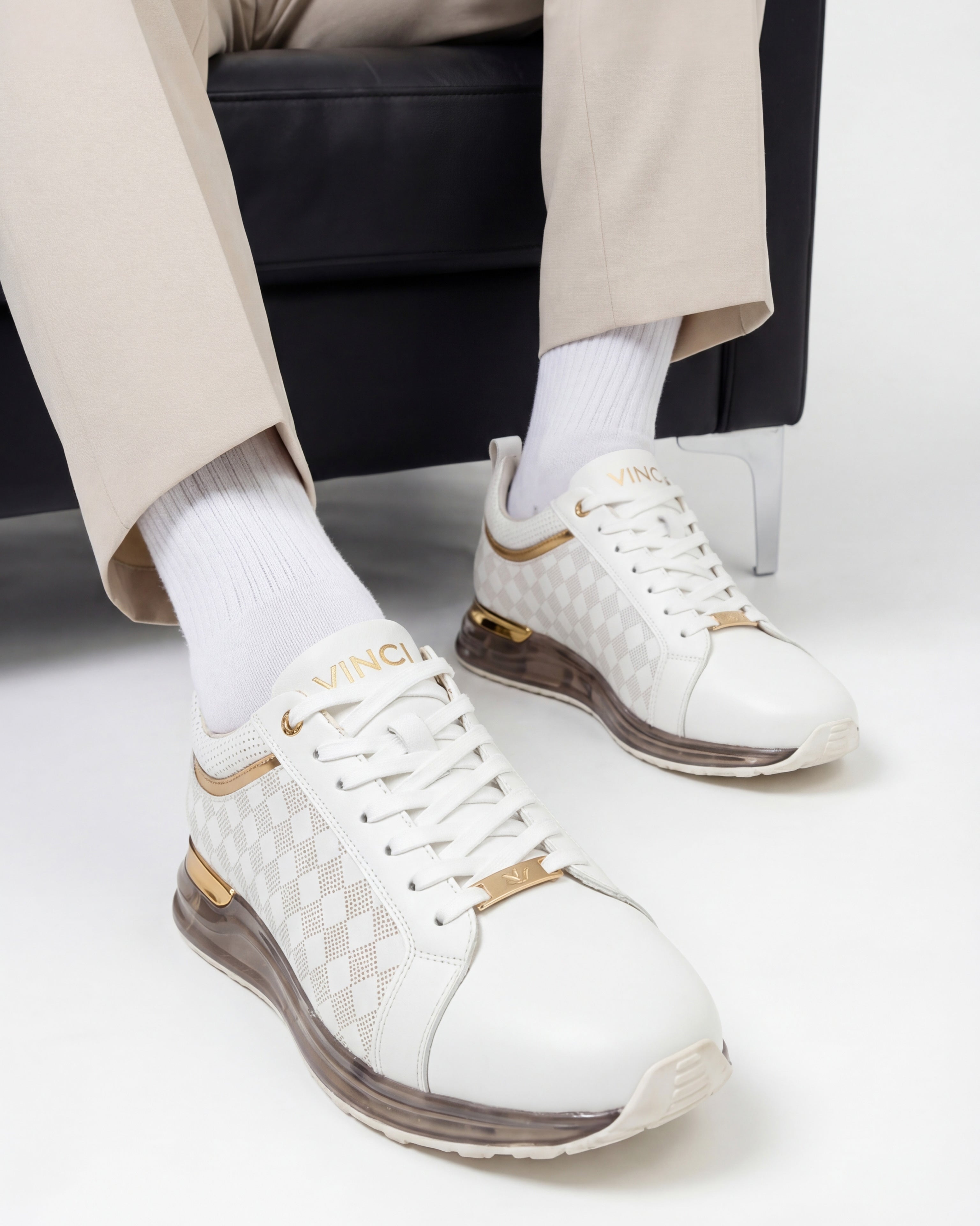 The Cenova White & Gold Leather Men Sneaker