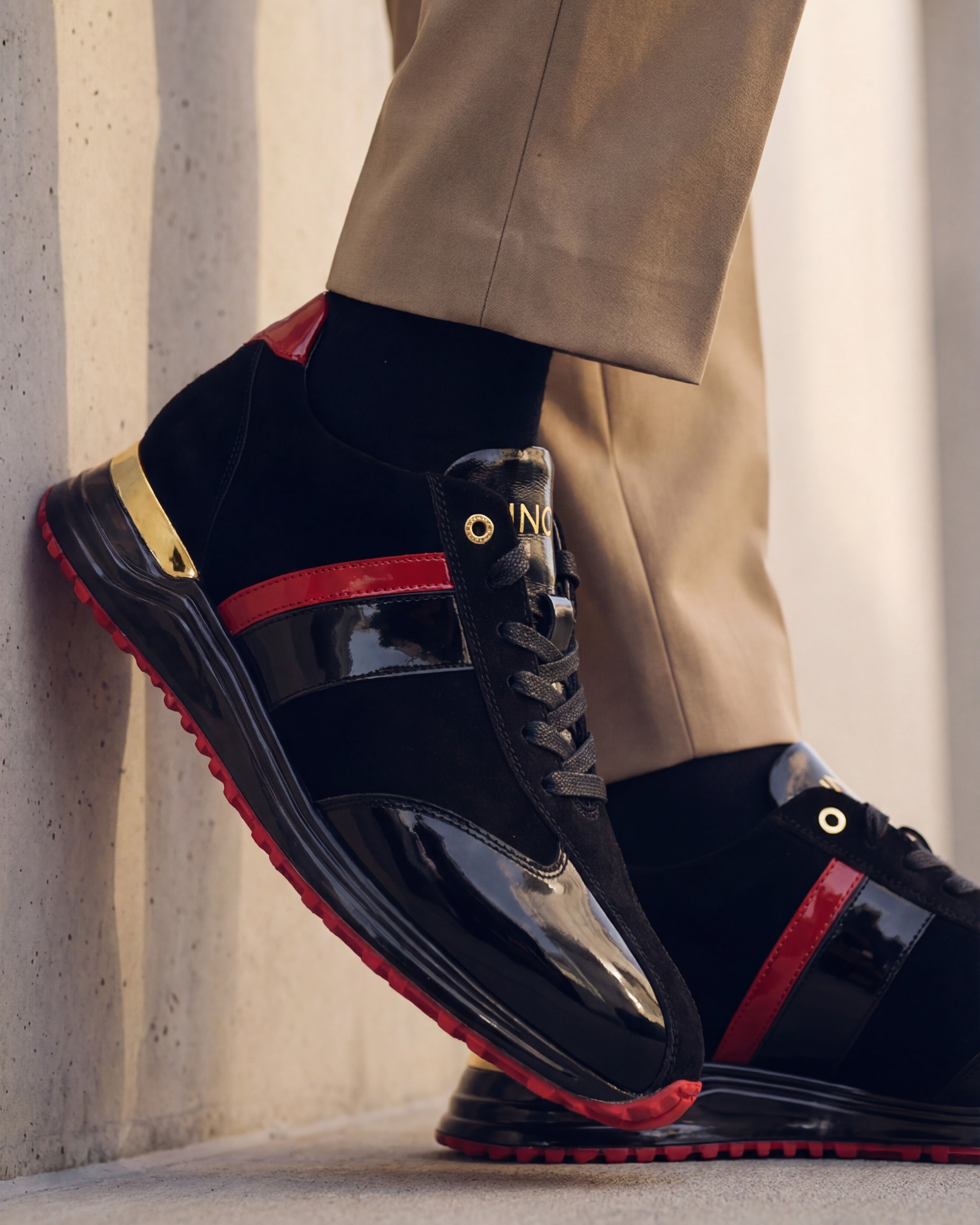 The Inferno Black & Red Leather Men Sneaker