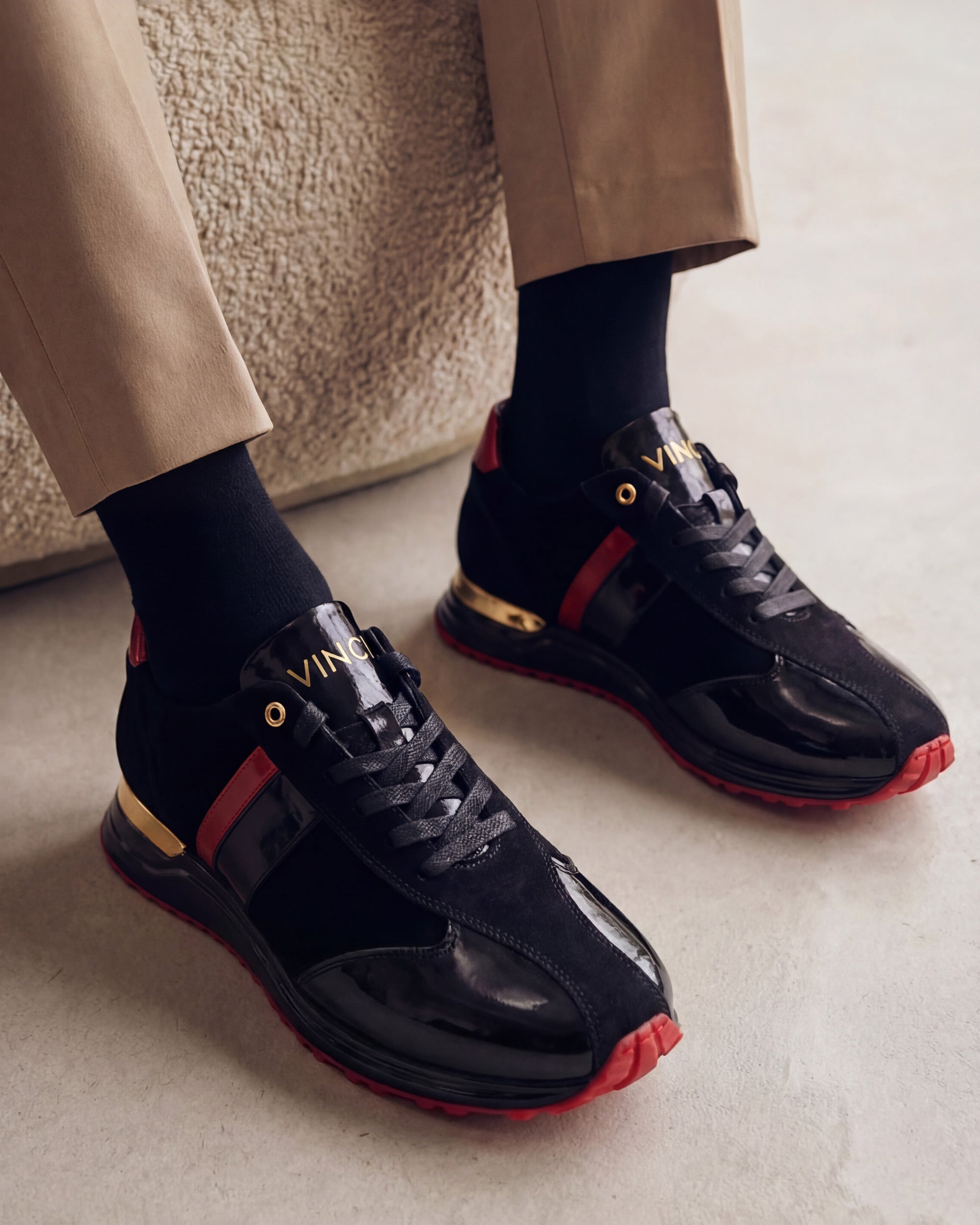 The Inferno Black & Red Leather Men Sneaker
