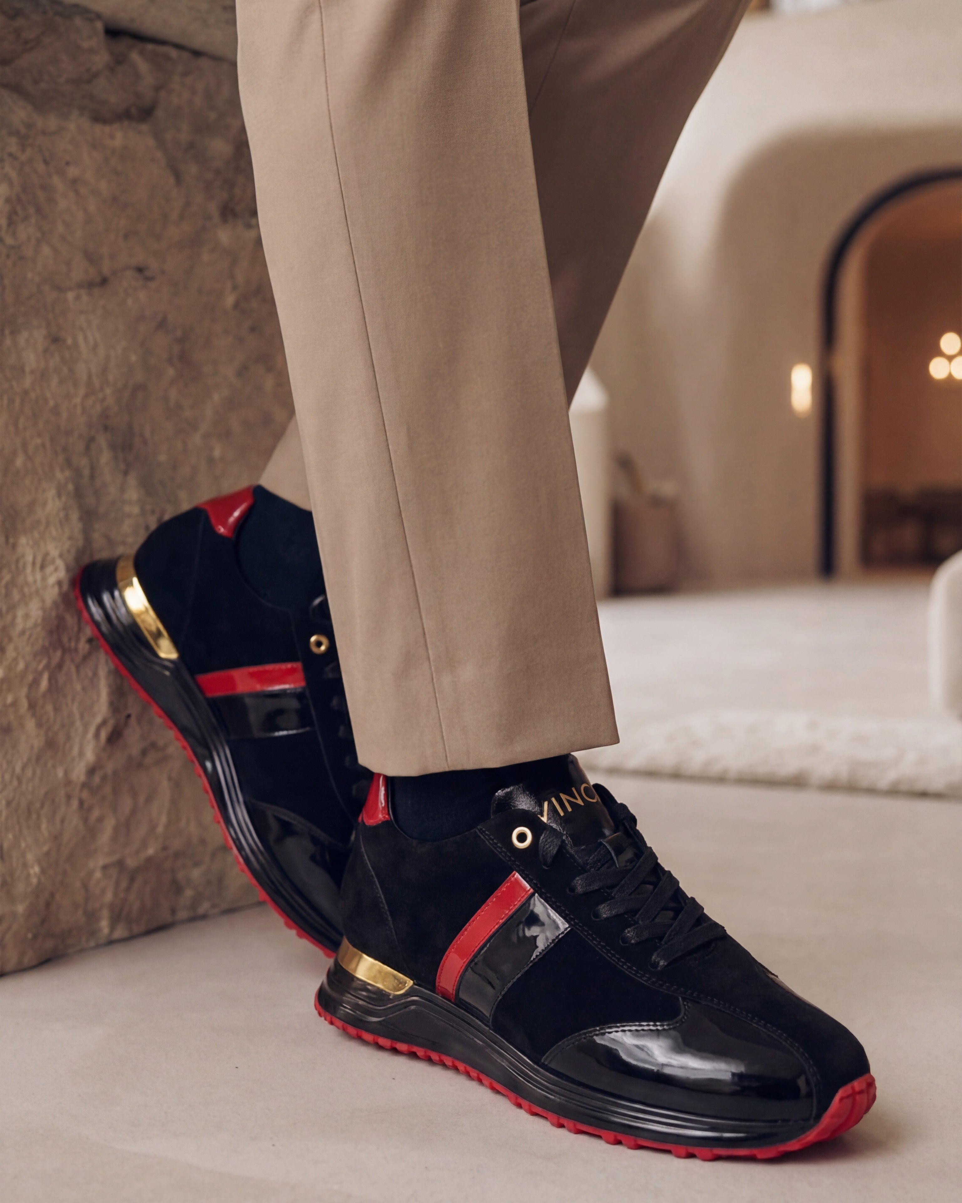 The Inferno Black & Red Leather Men Sneaker