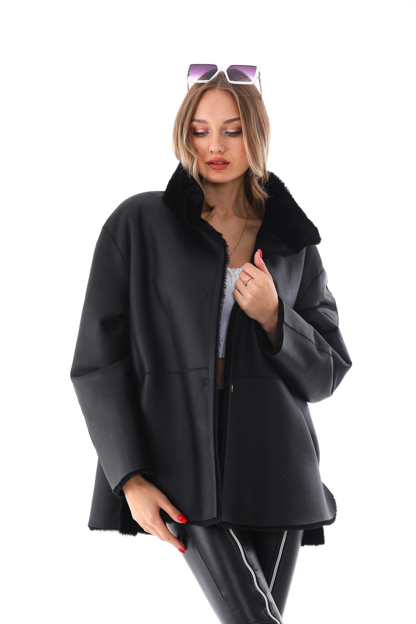 The Luxera Reversible Black Shearling Women Leather Jacket