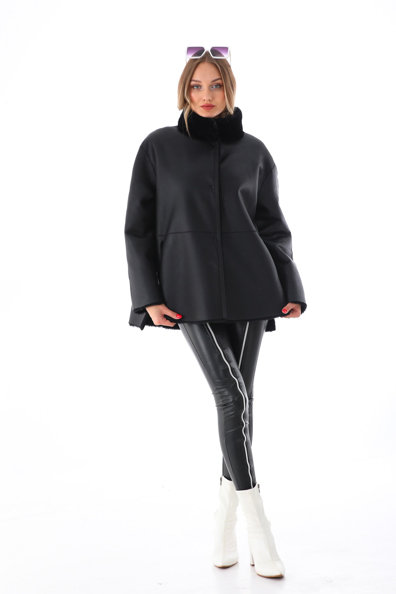 The Luxera Reversible Black Shearling Women Leather Jacket