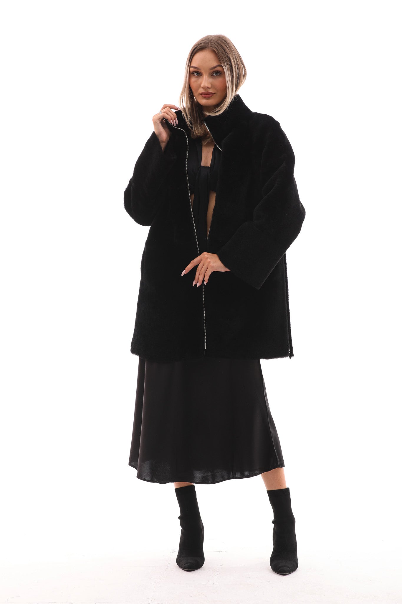The Nyra Black Reversible Shearling Women Leather Jacket