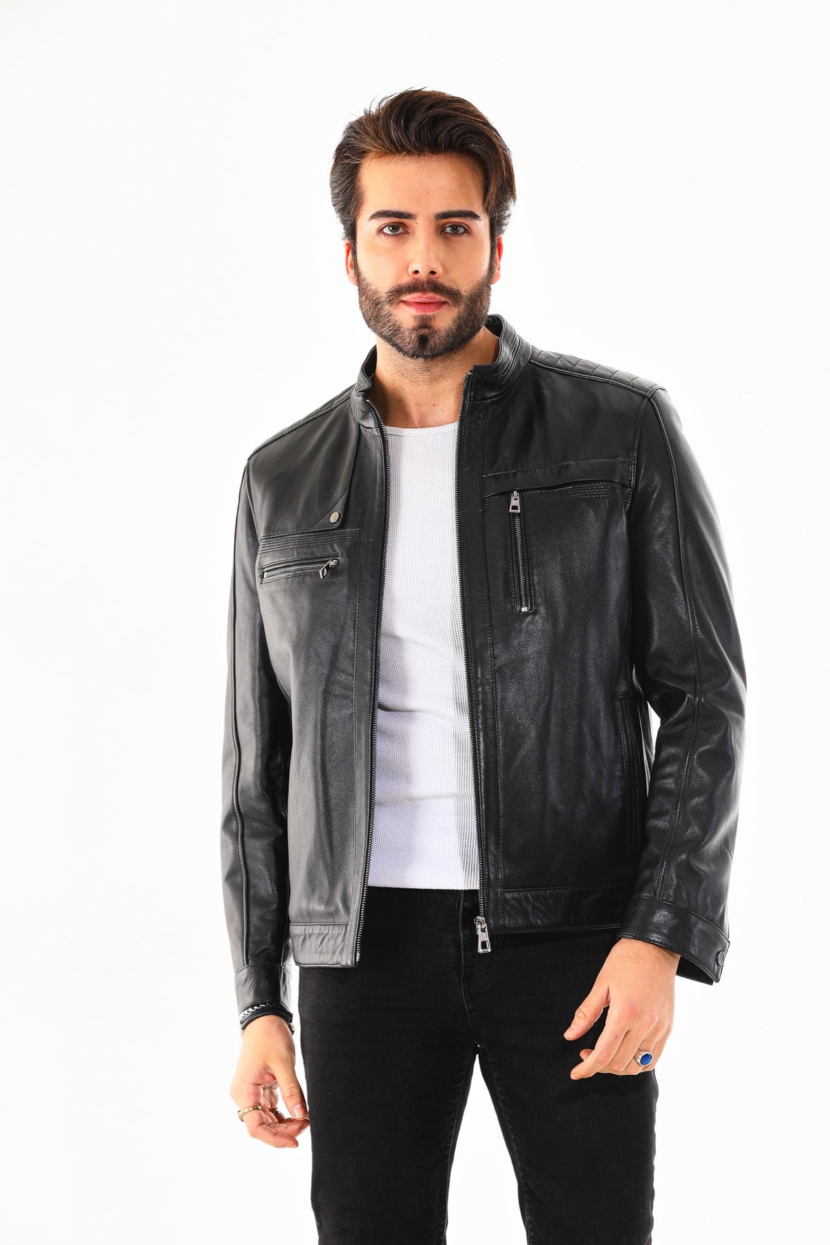 Vinci Leather The Rossi Black Leather Men Jacket – product view 2