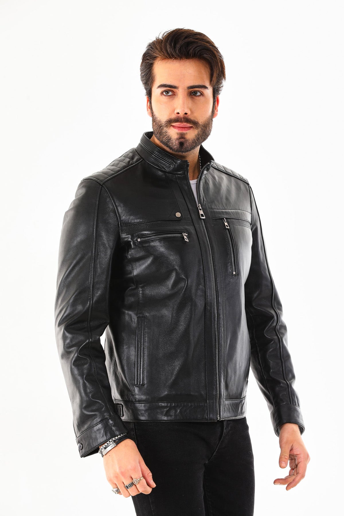 Vinci Leather The Rossi Black Leather Men Jacket – product view 7