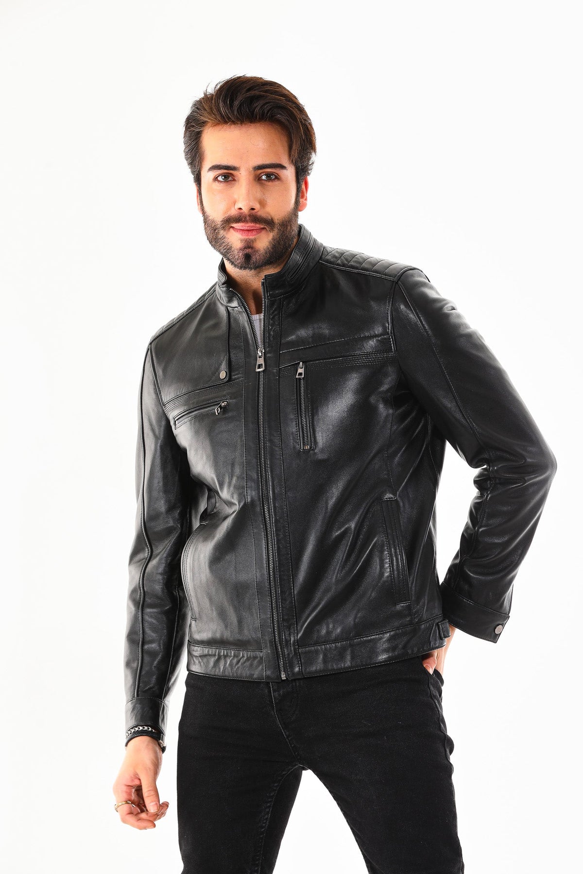 Vinci Leather The Rossi Black Leather Men Jacket – product view 8