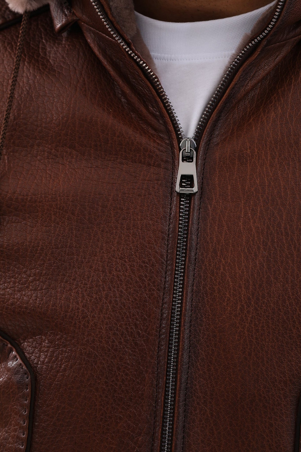 Vinci Leather The Bergamo Brown Shearling Leather Men Jacket – product view 6